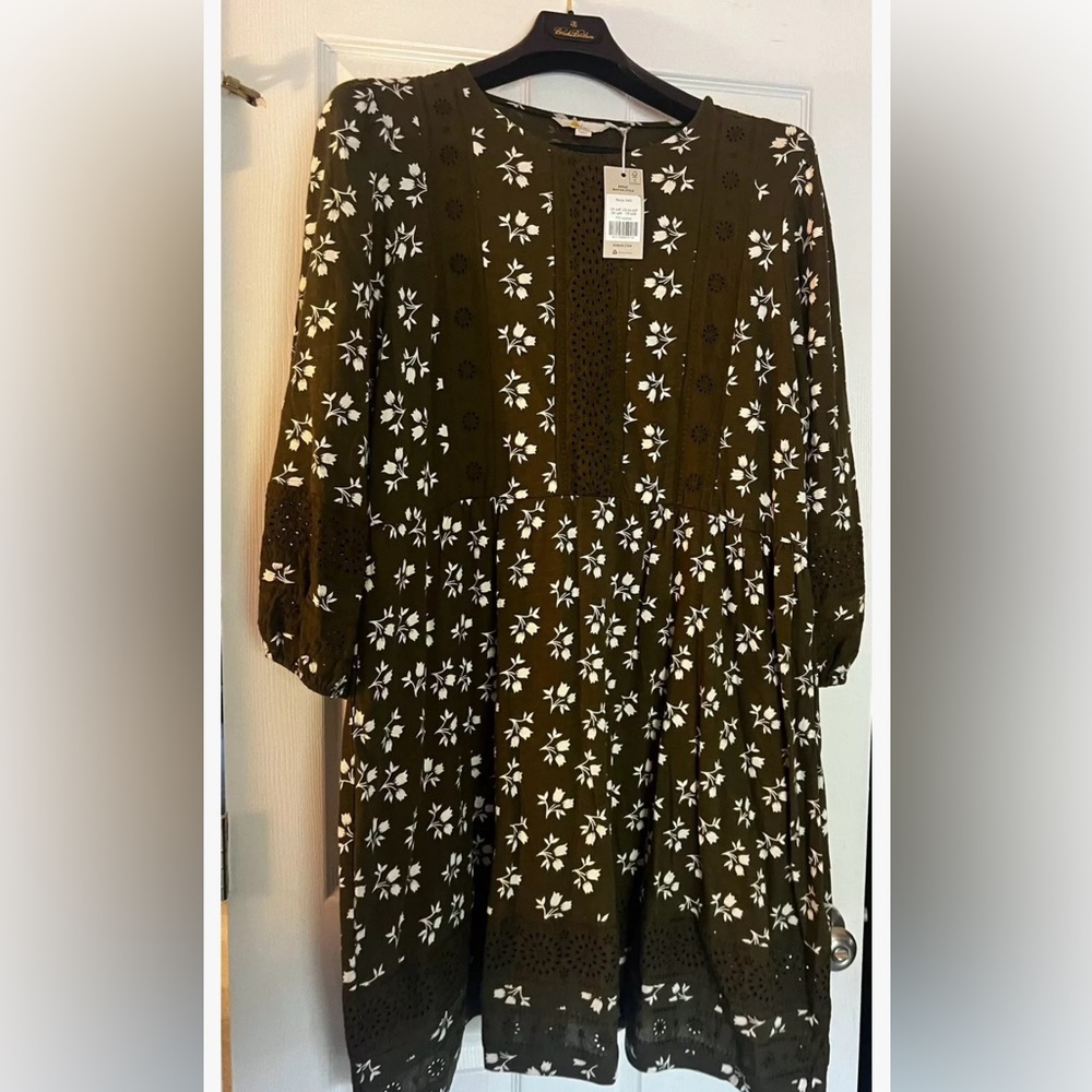 Boden Size 20/22 Floral Jersey Broderie Trim Dress-DO331 Olive Green